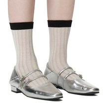袜子设计感女小众中筒透气网眼夏季薄款棉质女士袜配小皮鞋设计感