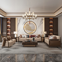 新中式沙发简约禅意客厅别墅现代全实木布艺轻奢真皮沙发组合家具