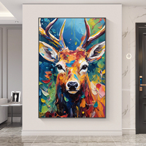 纯手绘动物鹿油画抽象厚肌理客厅装饰画美式立体玄关走廊过道挂画