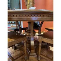中古美式橡木实木圆桌餐桌椅组合乡村复古家具桌子餐椅圆形饭桌