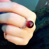 新款天然墨西哥血珀戒指女款琥珀手饰活口可调节蜜蜡圆珠指环简单
