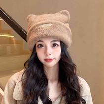 帽子女秋冬韩版可爱猫耳朵仿貂毛针织帽毛线帽子女时尚百搭包头帽