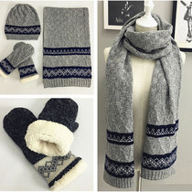 韩版学生秋冬季羊毛保暖三件套 男帽子围巾手套一体套装毛线潮女