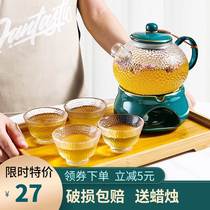日式耐热花茶壶花茶具透明杯玻璃花草水果花果茶壶蜡烛加热套装
