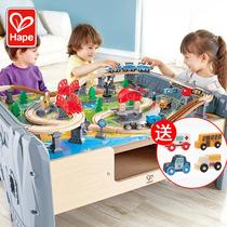 hape儿童火车轨道玩具木质套装多功能拼装积木益智电动模型小男孩