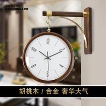 新中式轻奢双面挂钟客厅豪华家用钟饰时尚中式吊钟挂表两面钟表木
