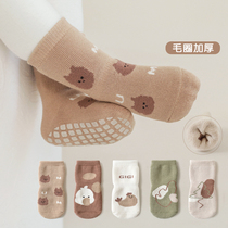 婴儿地板袜秋冬纯棉室内防滑隔凉宝宝袜子加厚加绒保暖儿童学步袜