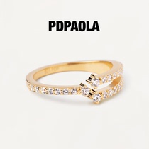 PDPAOLA开口戒925银镀18k金锆石戒指女小众设计师生日礼物Sisi