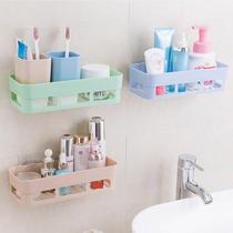 家居厨房塑料粘贴壁挂式墙壁收纳盒浴室免孔储物筐置物篮子