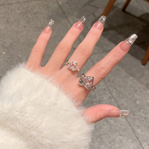 粉钻爱心素圈戒指女小众设计开口水晶锆石食指戒指女对戒尾戒指环