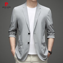 皮尔卡丹夏季冰丝西服外套男商务休闲中年时尚韩版轻薄西装男上衣
