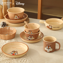 迪士尼奇奇蒂蒂儿童陶瓷餐具卡通饭碗面碗汤盘杯子可爱碗碟套装
