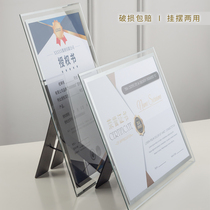 水晶玻璃A3营业执照正本证书荣誉证书墙高透相框像框装裱挂墙摆台