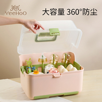 英氏宝宝奶瓶收纳箱防尘沥水架婴儿餐具盒放碗筷柜辅食工具置物架