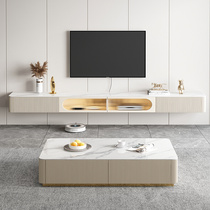新品意式极简悬空岩板电视柜茶几组合 现代简约客厅奶油风地柜圆