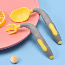 新款可爱婴儿扭扭叉勺吃饭练习辅食可弯曲餐具套装便携式PP软勺