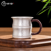 纯银999纯手工竹节带把银茶杯家用单个大容量水杯子主人杯品茗杯