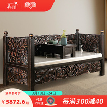 异丽东南亚风格家具榆木禅意中式雕花罗汉床泰式防古实木沙发床