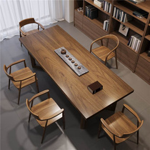 侘寂风南美胡桃木茶桌椅组合日式实木大板阳台办公室书桌一体两用
