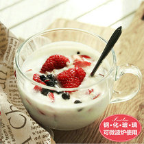 大容量耐热钢化玻璃杯早餐杯牛奶麦片杯带盖勺可微波酸奶杯甜品碗