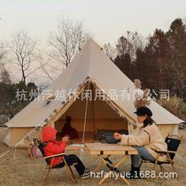 轻奢户外露营多人尖顶蒙古包防水透气四季可用棉帆布米色帐篷