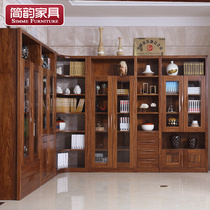 乌金木书柜 全实木组合实木书柜家用带玻璃门书柜可定做书柜