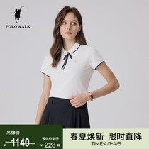 POLOWALK领结polo衫女士夏季流行设计感短袖时尚显瘦高级气质上衣