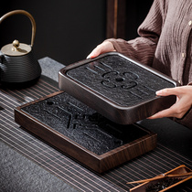 中式乌金石小茶盘家用竹桌面干泡盘复古小茶台简单功夫茶托盘茶具