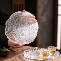 圆玻璃小茶盘轻奢现代家用小茶台日式功夫茶具干泡台茶杯托盘壶承