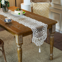 法式桌旗白色氛围感蕾丝长条桌布复古电视柜盖巾轻奢高端茶台桌布