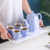 北欧轻奢水具套装家用喝水杯茶杯客厅水壶杯子陶瓷茶具套杯带托盘