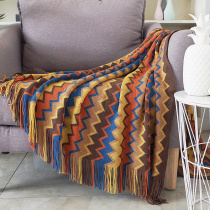 复古民族风针织沙发毯波西米亚波纹休闲毯四季通用沙发巾床尾盖毯