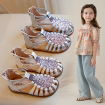 女童包头凉鞋公主罗马鞋2024夏季新款儿童鞋子软底小女孩沙滩鞋