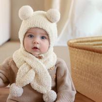 婴儿帽子秋冬季围巾套装宝宝毛线帽珊瑚绒针织女童护耳帽男童儿童
