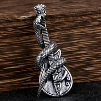 吉他吊坠项链s925纯银手工复古男女士款音乐灵蛇吉它挂坠可以刻字