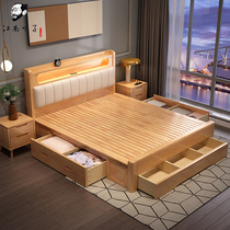 北欧实木床1.8米双人床现代简约主卧室1.5箱式储物高箱收纳抽屉床