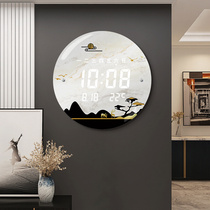 钟表挂钟客厅山水画高级感夜光新中式电子万年历2024新款时钟挂墙