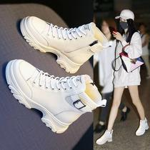 Z。白色女鞋马丁靴女2024年秋冬季新款真皮厚底鞋子短靴女士靴子