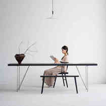 叁几  侘寂风白蜡木餐桌实木岛台黑色书桌家用办公桌茶桌电脑桌子