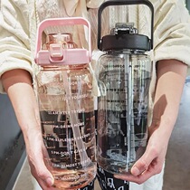 跨境2000毫升大容量太空杯带刻度吸管男女户外便携塑料运动大水壶