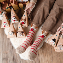 袜子女中筒秋冬加厚保暖卡通可爱珊瑚绒男袜地板家居圣诞袜睡眠袜