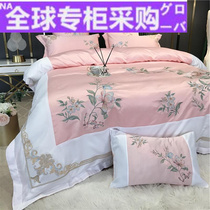 日本新款欧式高档全棉四件套绣花被套被罩纯棉床单床笠新中式床