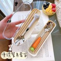 初高中学生餐具上学专用带盖子的放筷子和勺子盒子套装上班族便携