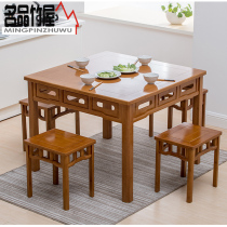 新中式农村家用餐桌椅组合八仙桌棋牌桌复古老式四方桌实木大桌子