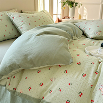 田园风床上四件套小樱桃泡泡棉2024被套床单被罩双人1.5m1.8米床