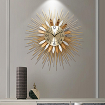 创意美式太阳钟表轻奢高档挂钟客厅家用艺术大气玄关装饰时钟挂墙
