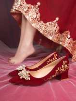 婚鞋新娘鞋秀禾婚纱两穿2024年新款中式红色高跟鞋女低跟孕妇单鞋