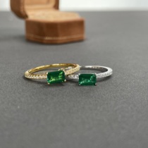 祖母绿戒指培育高碳钻s925纯银镶嵌彩宝细腻小指环小清新饰品尾戒