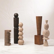 《天圆地方》落地摆件5件套 纯实木雕塑木雕艺术装置