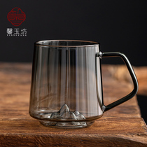日式玻璃茶杯带把手咖啡杯耐高温大容量喝水杯子创意观山底绿茶杯